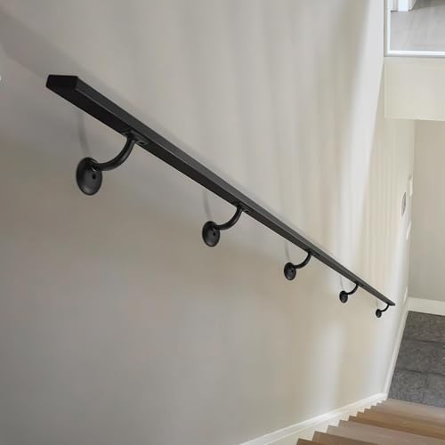 khtumeware 6 Pack Matte Black Hand Rail Bracket Heavy Duty Hardware for Stairways, Home or Office Stair Support Handrail Brackets - style: Matte Black