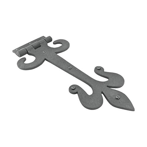 Renovators Supply Manufacturing Strap Hinge 12 in. Black Wrought Iron Fleur De Lis Style Flush Mount Heavy Duty Strap Gate and Door Hinges with Hardware Pack of 4 - size: Pack of 4