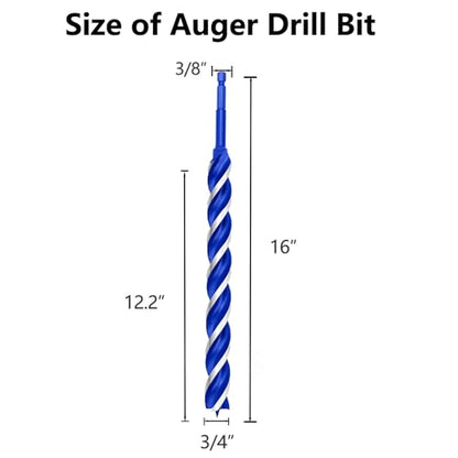 3/4 Inch Auger Drill Bit for Wood, 16" Long Carbon Steel Quick Change Hex Shank Wood Drill Bit for Hardwood, Softwood and Plastic (Blue) - size: 3/4" x 16"