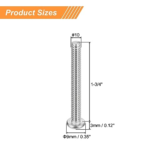 uxcell #10-24x1-3/4 Pan Head Machine Screws 304 SS Phillips Drive, 10 Pack - size: #10-24x1-3/4"