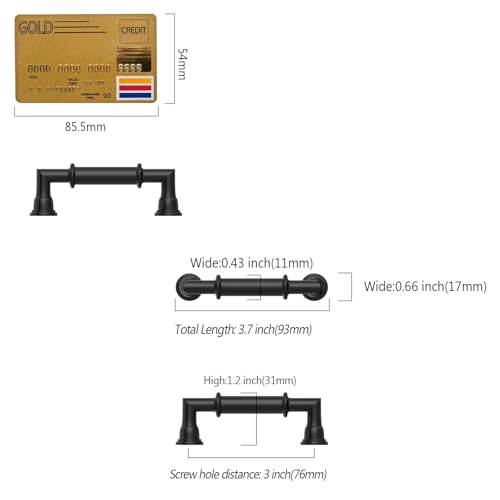 Amerdeco 10 Pack Matte Black Cabinet Pulls 3 Inch(76mm) Hole Center Heavy Duty Solid Kitchen Cabinet Handles Drawer Pulls - color: Matte Black, size: 3" hole center