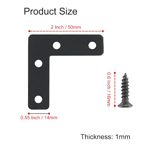 Hordion 10Pcs 2 x 2'' L Bracket Corner Brace, 50 X 50mm Black Repair Plates - size: 2" x 2" (Black), style: L-Shape