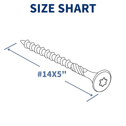 #14 x 5 Structural Lag Wood Screws, Heavy Duty Timber Deck Screws, 50 PCS - color: Yellow, size: #14 x 5"
