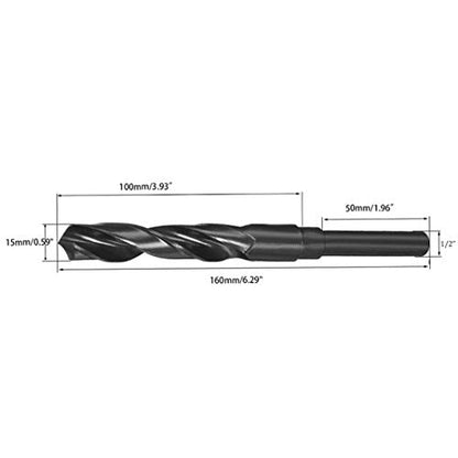 15mm(19/32-Inch) Reduced Shank Drill Bit, 1/2” Shank High Speed Steel Twist Drill Bit HSS-9341 for Aluminum Plate Copper Wood Stainless Steel - size: 15mm