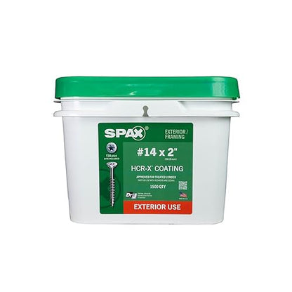SPAX #14 x 2 Exterior Flat Head Deck Wood Screws Construction Torx T-Star Plus (1500 EA) Bulk Pail Includes 2 Bits Rust Resistant - size: #14 x 2"