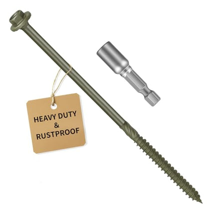 Timber Screws #14 x 8 inch, Heavy Duty Wood Screws with Hex Socket, Green Outdoor Lag Screws for Deck, Fence, Garden Self-Tapping, Rust-Resistant Coated, Sample Pack 12pcs - size: #14 x 8" 12PCS
