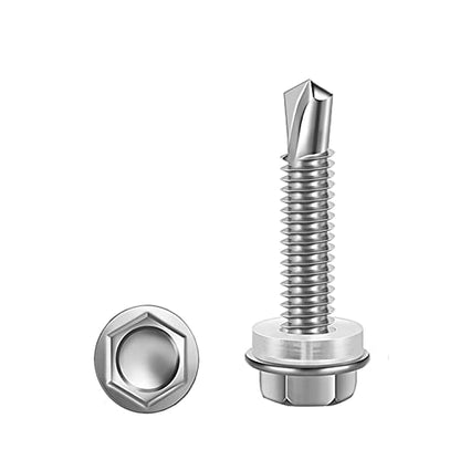 #8 x 1-1/4"Self Tapping Screws,410 Stainless Steel Hex Washer Head (200pcs) - size: #8x1-1/4''-200Pcs