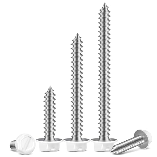 #8 x 2 White Painted Hex Washer Head Self Tapping Screws, Self Piercing Gutter Screws, Socket Bit Included, 100 PCS - color: White, size: #8 x 2"