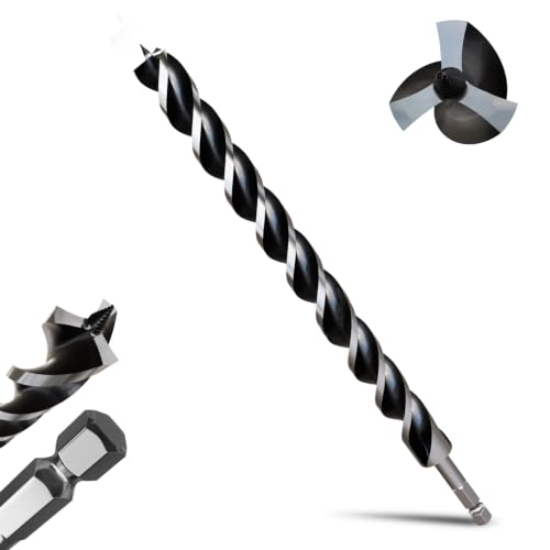 1-1/5"×17" Professional Auger Drill Bit for Wood with Quick Change 1/2" Hex Shank- 3-Cutter Design with Dual-Flute for Fast Chip Removal, Fits Hardwood, Softwood, PVC, Drywall & Tree Stumps - size: 1-1/5"×17"