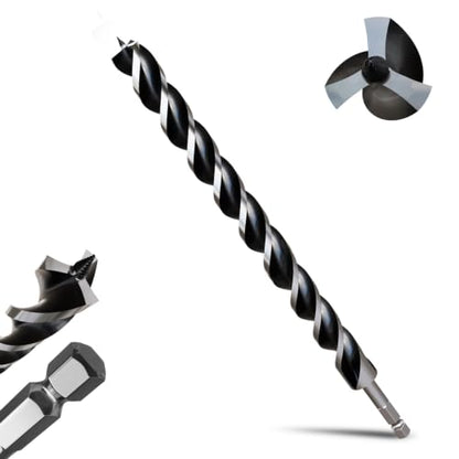 1-1/5"×17" Professional Auger Drill Bit for Wood with Quick Change 1/2" Hex Shank- 3-Cutter Design with Dual-Flute for Fast Chip Removal, Fits Hardwood, Softwood, PVC, Drywall & Tree Stumps - size: 1-1/5"×17"