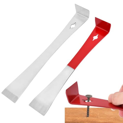 2pcs Flat Pry Bar, Stainless Steel Pry Bar Scraper Set, Pr-y Tool Mini Crowba-r Tool, Nail Puller Carpentry Tools, Multipurpose Tool for Scraping Pulling Lifting Kitchen Remodel(COLOR:Red + Silver)