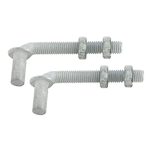 J-Bolt Post Hinge 5/8" x 4 1/2" - Male J Bolts with Nuts (Pack of 2)