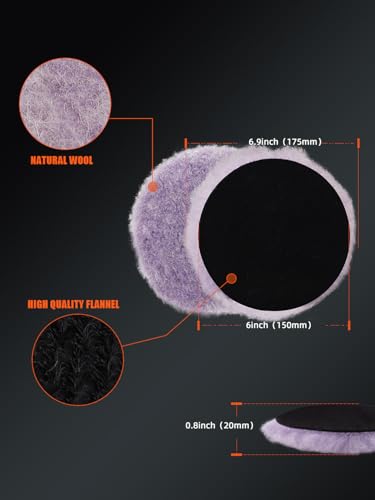 SPTA 2Pcs 6Inch (150mm) Wool Cutting Pad Set, Purple Wool Buffing and Polishing Pad for Heavy Cut, Car Polisher - color: 2Pcs 6Inch Purple Coarse Wool, size: 6 Inch (150mm)