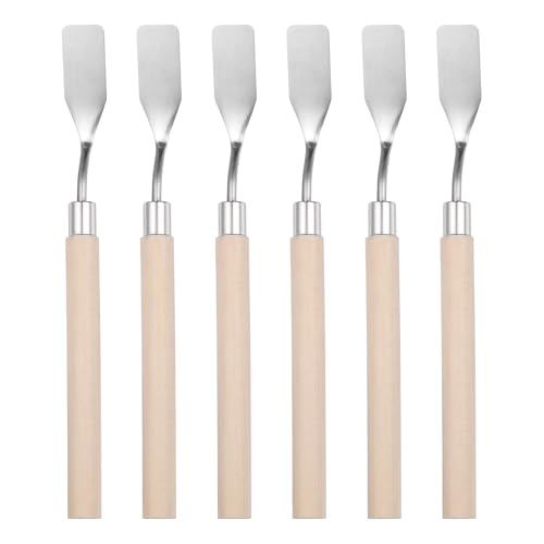 MECCANIXITY 6Pcs Palette Knife Flat Blade, 6.5" Long Palette Knives with Stainless Steel Flexible Spatula Pallet Knife and Wood Handle for Scraping, Mixing, Oil Acrylic Painting Canvas - size: 6.5"