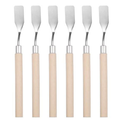 MECCANIXITY 6Pcs Palette Knife Flat Blade, 6.5" Long Palette Knives with Stainless Steel Flexible Spatula Pallet Knife and Wood Handle for Scraping, Mixing, Oil Acrylic Painting Canvas - size: 6.5"