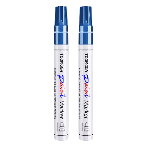 TOOMGGA 2 Blue Paint Pens Permanent Paint Markers, Oil Based Medium Tip - color: Blue