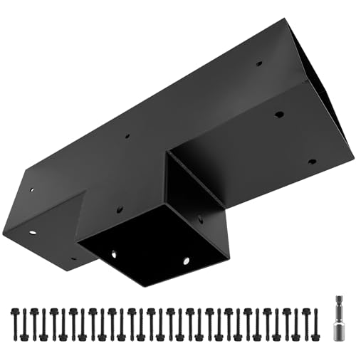 Pegola Bracket Kits,3-Way T-Shape Flat Woodwork Brackets for 4" x 4" (Actual:3.5"x3.5") Lumber,DIY Gazebo Brackets for Patio Pergolas, Gazebos, Log Cabin W/Hardware - 1 Pack… - size: 4"x4" - 1pcs, style: 3-Way Tee Brackets
