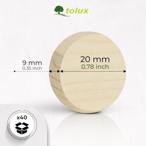 Tolux Wooden Plugs 20 mm (0.79"), Wood Screw Hole Plugs, 20 × 9 mm (0.79 × 0.35"), 40 pcs - size: 20x9 mm/ 0.79x0.35 in
