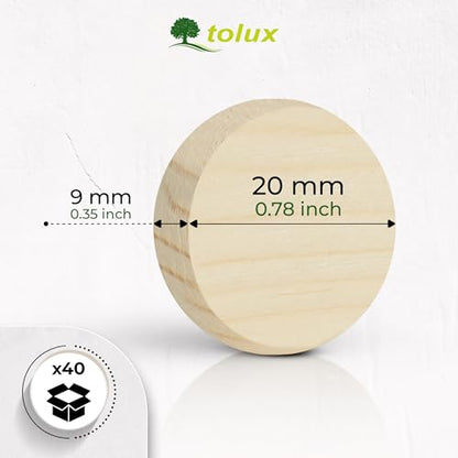 Tolux Wooden Plugs 20 mm (0.79"), Wood Screw Hole Plugs, 20 × 9 mm (0.79 × 0.35"), 40 pcs - size: 20x9 mm/ 0.79x0.35 in