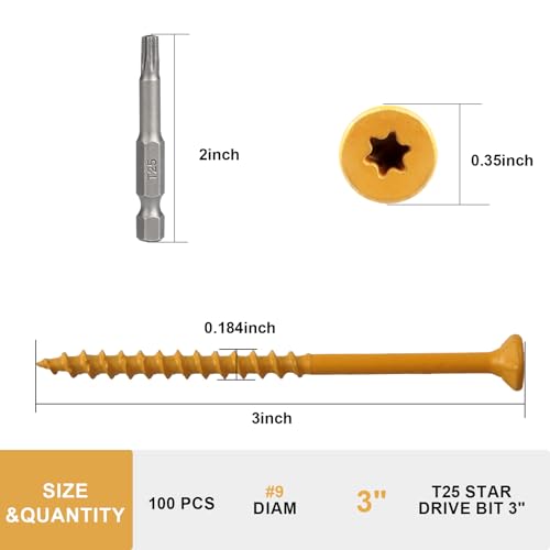 Deck Screws 3 Inch, Wood Screws #9×3", 100 Pcs, Tan - size: #9×3"