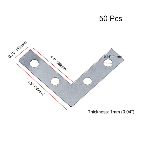 50Pcs Corner Brace 4 Holes Flat L Shape Repair Bracket 1.5"x1.5" - style: Silver