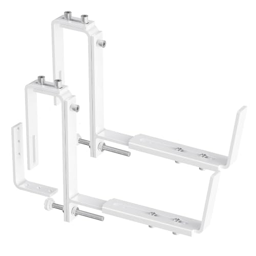Y&M 2 Pack Window Box Brackets, Adjustable Railing Planter Box Brackets - size: 2p White