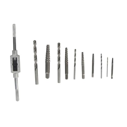 11pcs Broken Screw Extractor Set, Drill Bits and Left Handed Spiral Flute Tools for Removing Damaged Rusted Stripped Screws Bolts Fasteners, with Tap Handle for Easy Use
