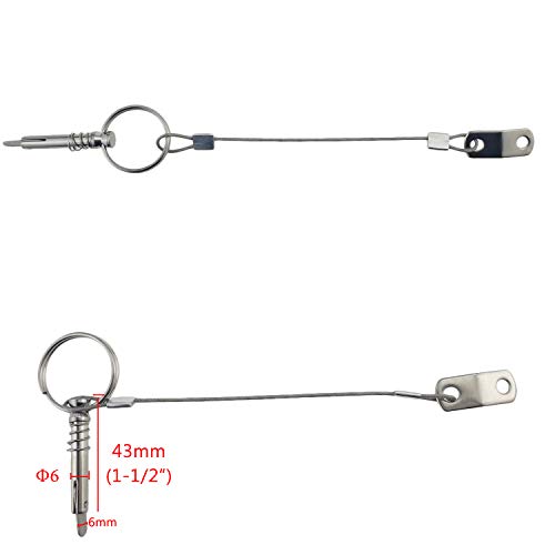 NRC&XRC 4PCS Quick Release Pin Bimini Top Pins 1/4" with Lanyard for Boat Bimini Top Deck Hinge Or Jaw Slide Clamp Bracket Marine Hardware (Quick Release Pin with Ring)
