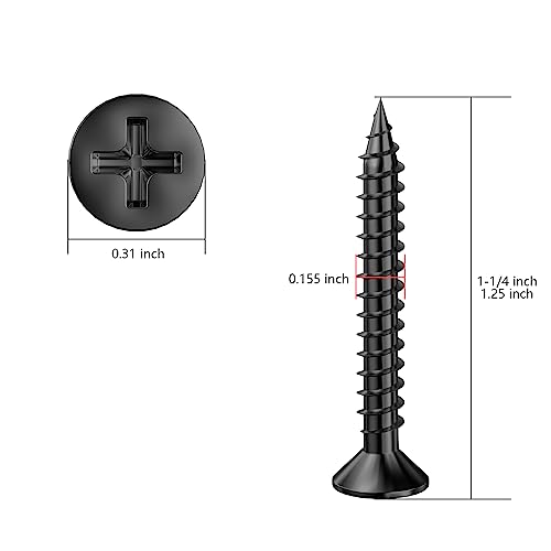 Wensilon (250Pcs) #8x1-1/4 Black Wood Screw Quick Metal Self Tapping Flat Head - color: Black, size: #8x1-1/4