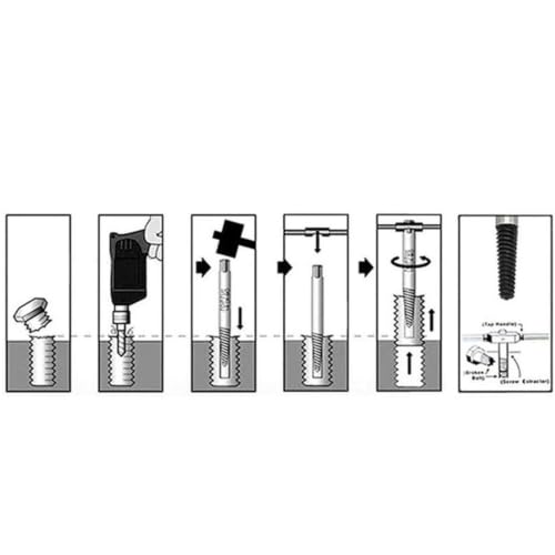 heyous 6PCS Black Metal Tap Extractor Set Power and Hand Tool Broken Thread Remover for Removing Screw/Bolt/Fasteners