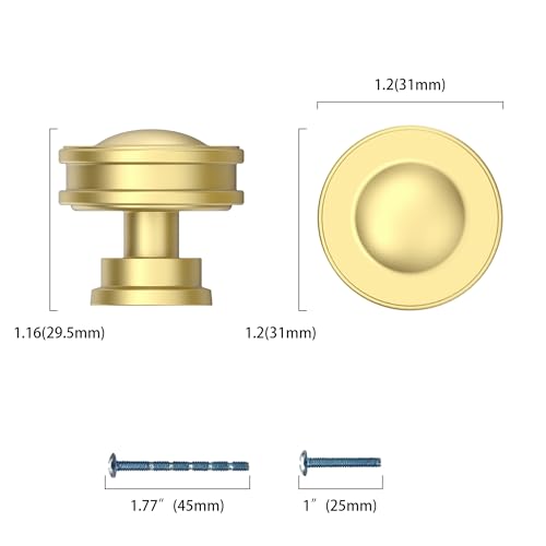 10 Pack Brushed Gold Cabinet Knobs, Kitchen Knobs - color: Brushed Gold, size: knob