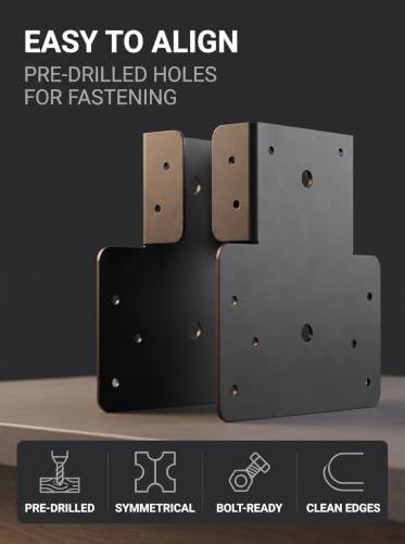 6x6 T-Shaped Column Beam Connectors Multi-Use Brackets for Pergolas - color: Black-6x6