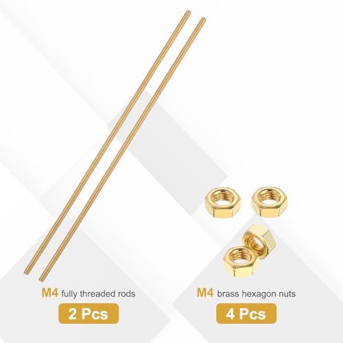 uxcell 2 Sets Brass Fully Threaded Rod, M4x0.7mm Pitch Right Hand Threads Studs with Solid Brass Hex Nuts, 200mm/8 Long Threaded Screw Rods Fasteners for Anchors Bolts Hangers Clamps - size: M4x0.7mmx200mm