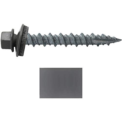 10 x 1-1/2" Charcoal Metal Roofing Screws - Hex Washer Head- Self-Starting/Tapping - EPDM Washer. 1 x 250 Count Bag - 250 Screws - color: CHARCOAL, size: 1-1/2"
