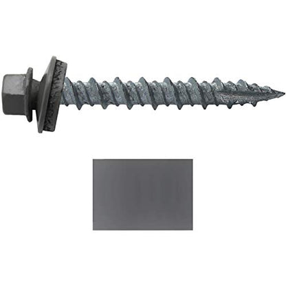 10 x 1-1/2" Charcoal Metal Roofing Screws - Hex Washer Head- Self-Starting/Tapping - EPDM Washer. 1 x 250 Count Bag - 250 Screws - color: CHARCOAL, size: 1-1/2"