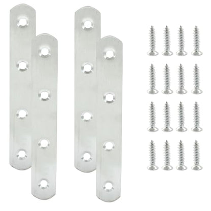 4 Pack 5 Inch Stainless Steel Flat Plate Straight Bracket - size: 5"-130mm-Silver