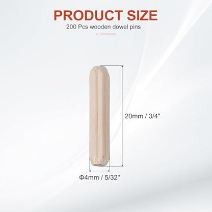 MECCANIXITY Wooden Dowel Pins 5/32" x 3/4" (4mm x 20mm) Straight Dowel Rods Wood Fluted Dowels Rods for Crafts Furniture DIY Hardwood Count 200 - size: 5/32" x 3/4"