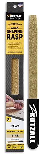 Kutzall Original 8" Flat Hand Rasp - Fine, Wood Rasp/File Used for Woodworking & Shaping, W/Ergonomic Soft Grip Handle, Abrasive Tungsten Carbide Coating - 13" (330.2mm) Overall Length - FT8170 - size: 8" (203.2mm) Length