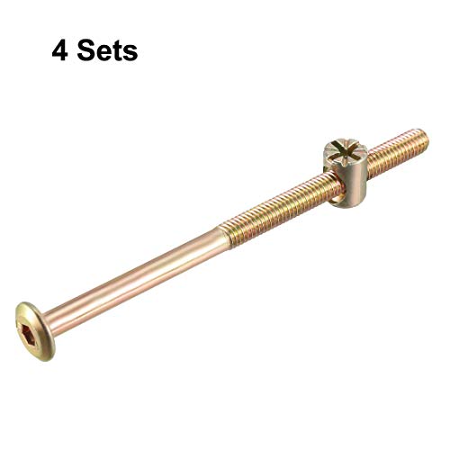 uxcell M6x100mm Furniture Bolt Nut Set Hex Socket Screw 50mm Thread Length with Barrel Nuts for Beds Headboards Chairs 4 Sets - size: 100mm