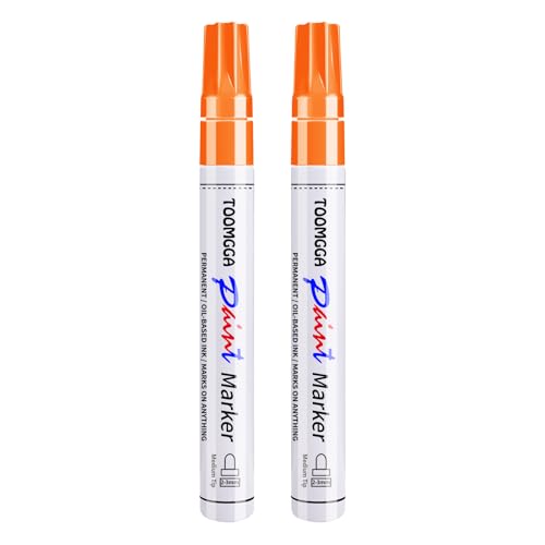 TOOMGGA 2 Orange Paint Pens Permanent Paint Markers, Oil Based Medium Tip - color: Orange