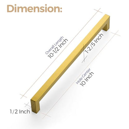 Ravinte Brushed Brass Square Cabinet Handles Drawer Pulls 10 Inch 18 Pack - color: Brushed Brass