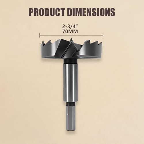 CATITO 2-3/4"(70mm) Forstner Drill Bit for Woodworking - HEX Shank, 2-3/4 Inch Forstner Bit, Wood Drill Bits for Holes, Hinge Cutter for Hard Wood, Plastic, Plywood - size: 2-3/4"(70mm)
