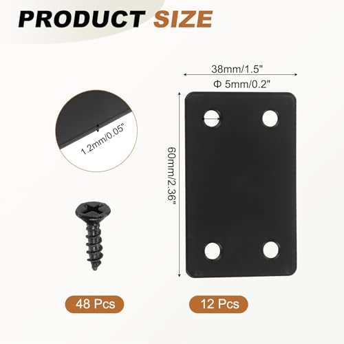 uxcell Flat Straight Brace Bracket Iron Shelf Support 2.36"x1.5" 12Pcs - color: Black, size: 2.36"x1.5"