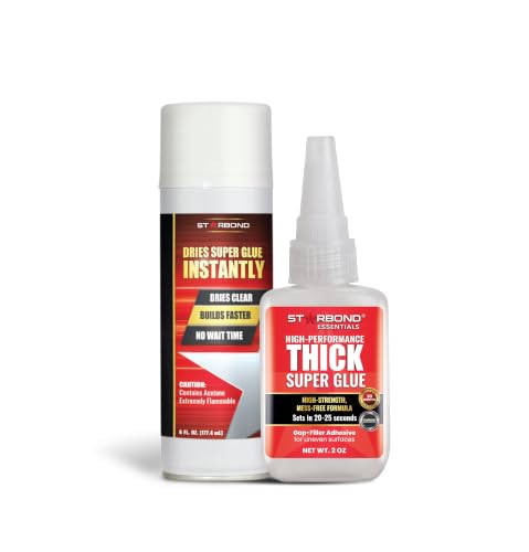 Starbond 2 oz Thick CA Glue with 6 oz Aerosol Activator Bundle Premium Cyanoacrylate Super Glue for Mitre Joint Bonding, Woodworking, Carpentry, Archery Fletching - size: 2 ounce + 6 ounce