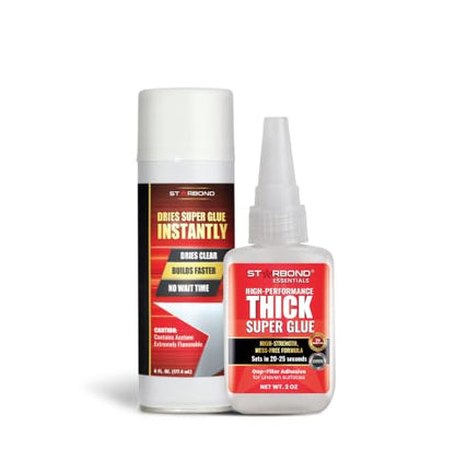 Starbond 2 oz Thick CA Glue with 6 oz Aerosol Activator Bundle Premium Cyanoacrylate Super Glue for Mitre Joint Bonding, Woodworking, Carpentry, Archery Fletching - size: 2 ounce + 6 ounce