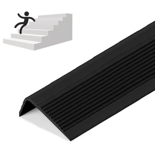 Rubber Stair Nosing - Stair Anti-Slip Adhesive Strip, Made of Wear-Resistant Rubber, Mute, Easy to Install - Indoor/Outdoor, Helps Elderly and Children Prevent Slipping (3.3Ft, Full Black, 1) - color: Full Black, size: 3.3Ft
