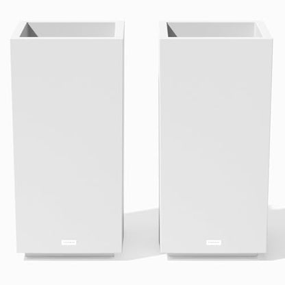 Veradek Block Series Pedestal Planter - Tall Rectangular Outdoor Planter - color: White, size: 32''H x 15.5''W -2 Pack