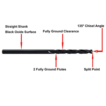MAXTOOL 7/32"x6" 6pcs Identical Aircraft Extension Drills HSS M2 Extra Long Deep Twist Drill Bits Straight Shank Fully Ground Black; ACF02B06R14P6 - size: 7/32"x6"