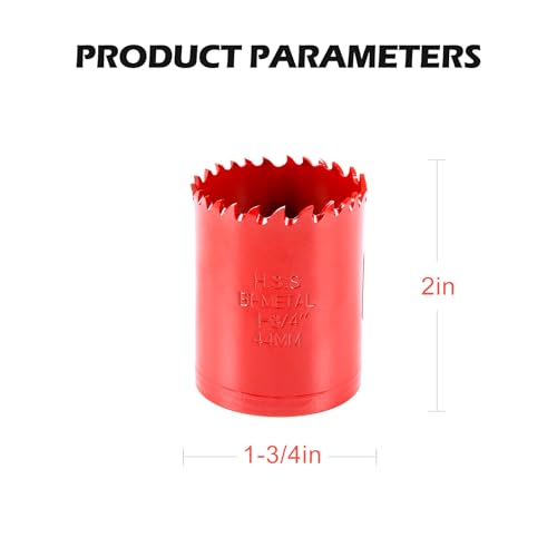 1-3/4"(44MM) Bi-Metal M42 Hole Saw with 8% Cobalt– Deep Cut 2" Depth HSS Hole Cutter for Wood, Plastic, Drywall, Metal Sheet & Hardened Stainless Steel(Without Arbor) - size: M42 1-3/4in