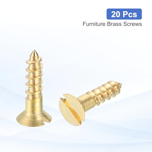MECCANIXITY 20 Pcs Brass Screws, M3 x 12mm Solid Slotted Drive Flat Head Self-Tapping Wood Screw Fasteners for Woodworking Furniture Repair Photo Frame Drywall Home Appliances, Gold - size: M3 x 12mm